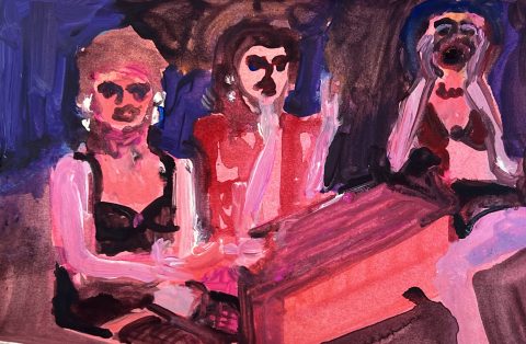 Works on Paper Girls night,
Acrylic on paper, 
10 x 15cm,
2024