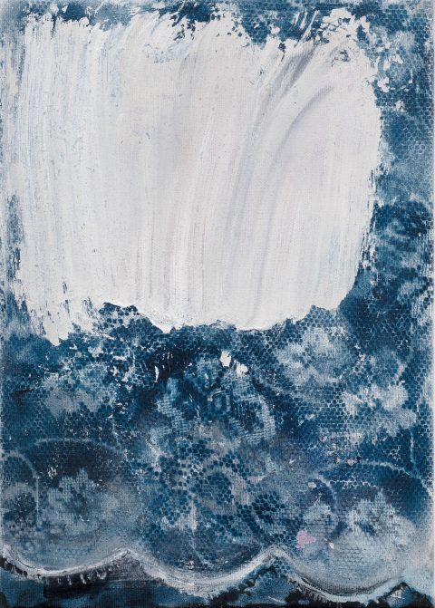 2026 Behind closed windows, 
Acrylic & spray paint on canvas,
20 x 35cm,
2026